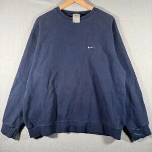 Vintage Y2K Nike Navy Blue‎ Crewneck Sweatshirt Streetwear Skater Size Large